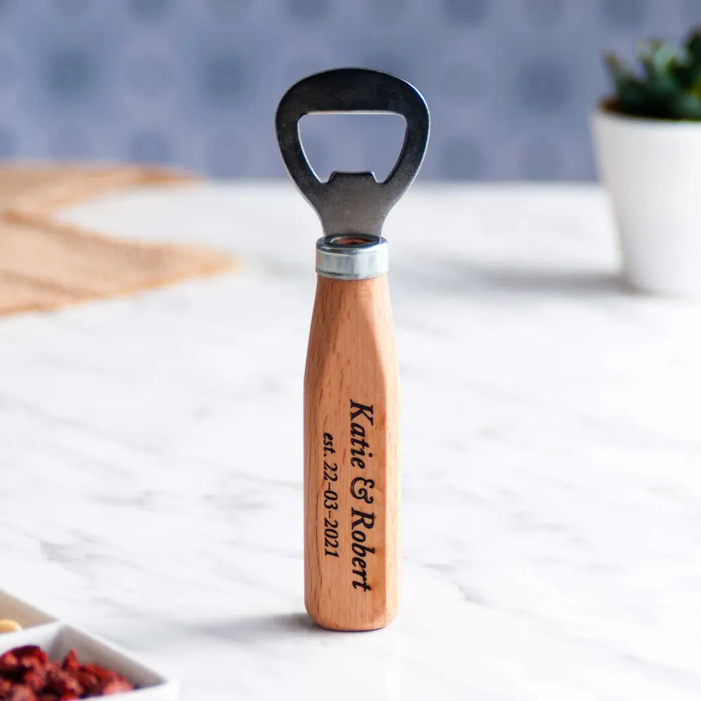 Abrebotellas de madera personalizado - Grabado de texto