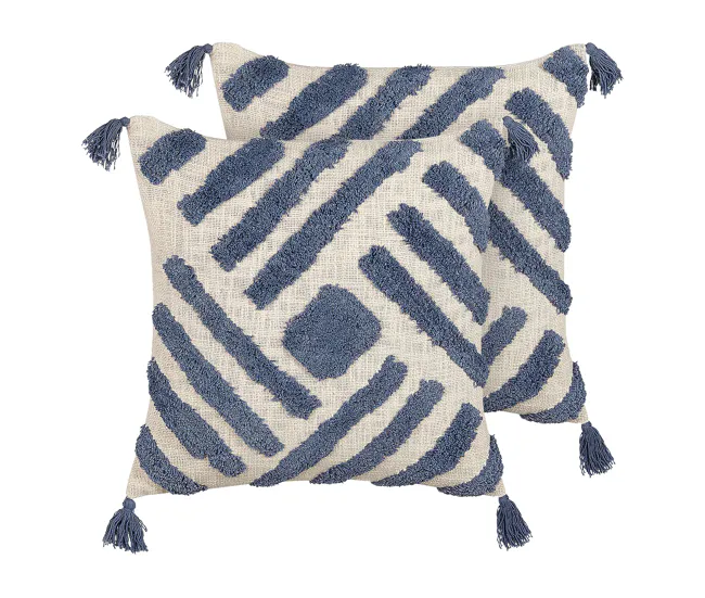 Almohadilla para Planchar Conjunto de 2 cojines de algodón azul/beige preciso acolchado 45 x 45 cm JACARANDA