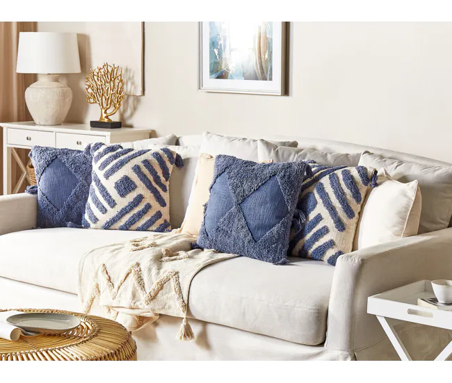 Almohadilla para Planchar Conjunto de 2 cojines de algodón azul/beige preciso acolchado 45 x 45 cm JACARANDA