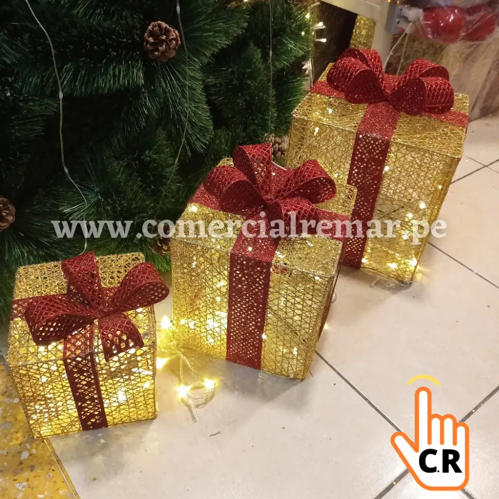 Cajas de Regalo Navideñas con Luces Dorado COMERCIAL REMAR