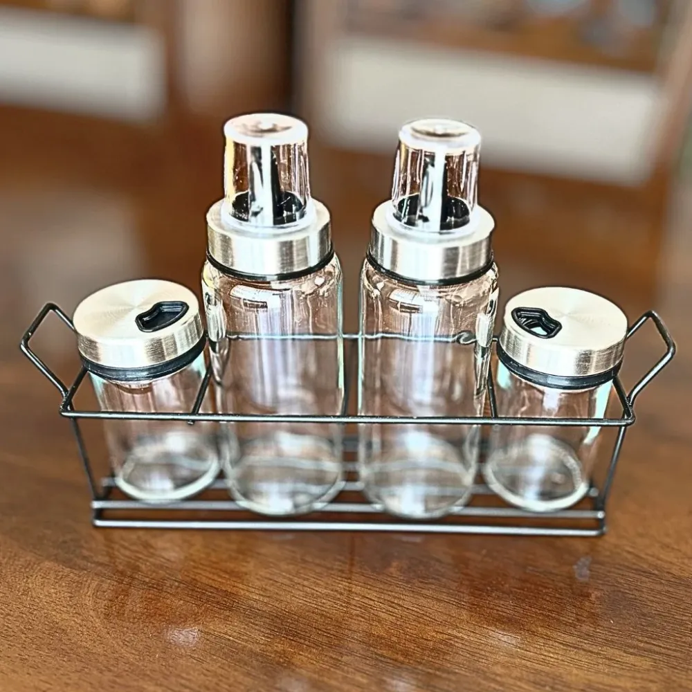 Alcuza de 4 botellas especieras