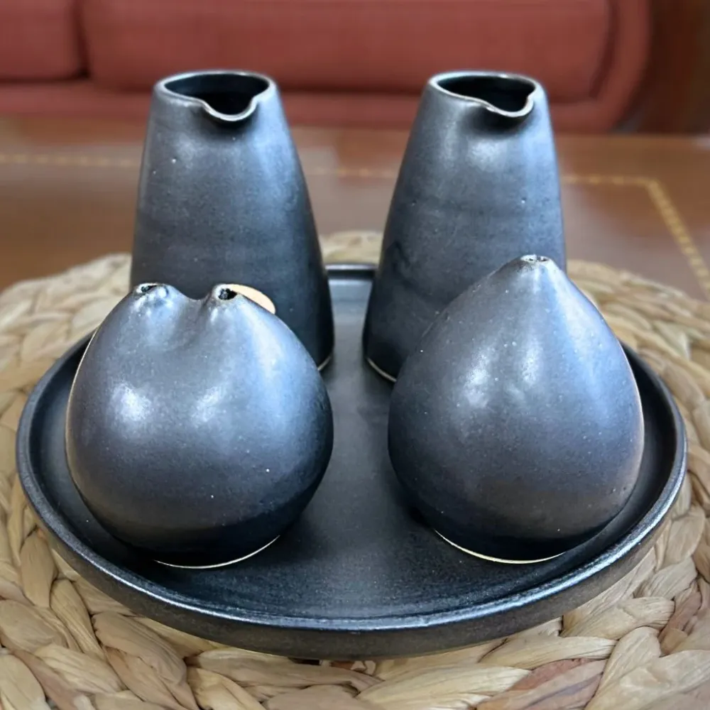 Alcuza 5 piezas Cerámica Gres Negra