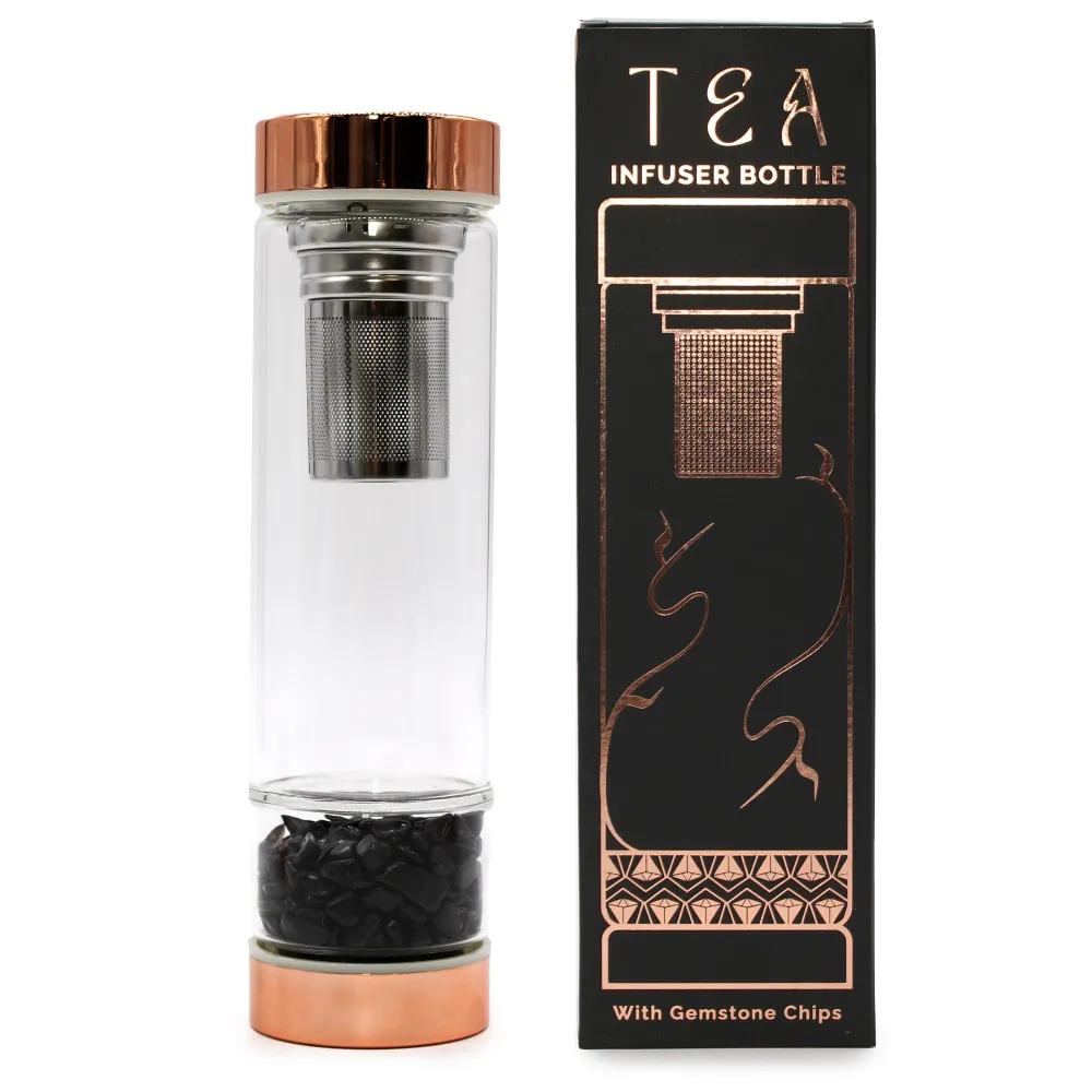 Botella de Cristal para Infusión de Té - Oro Rosa - Ónix Awartisan