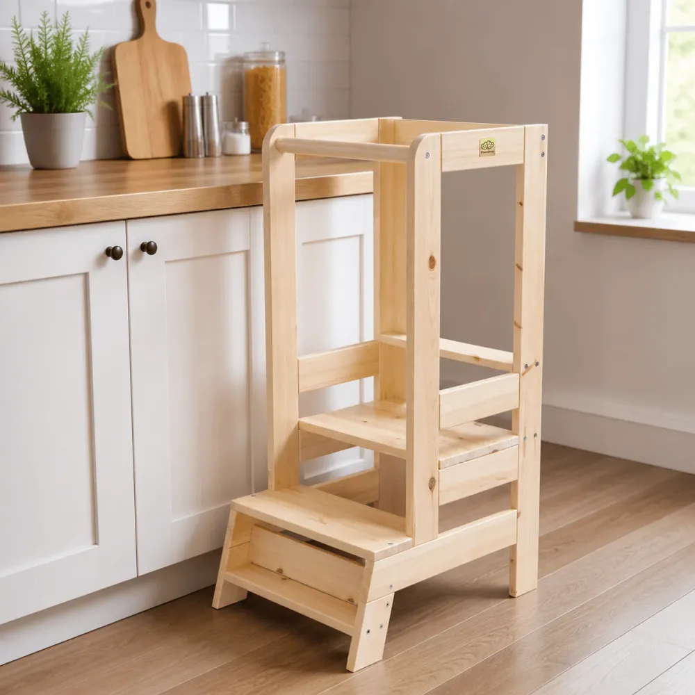 Asistente de cocina para niño - Ayudante regulable | De madera Gris