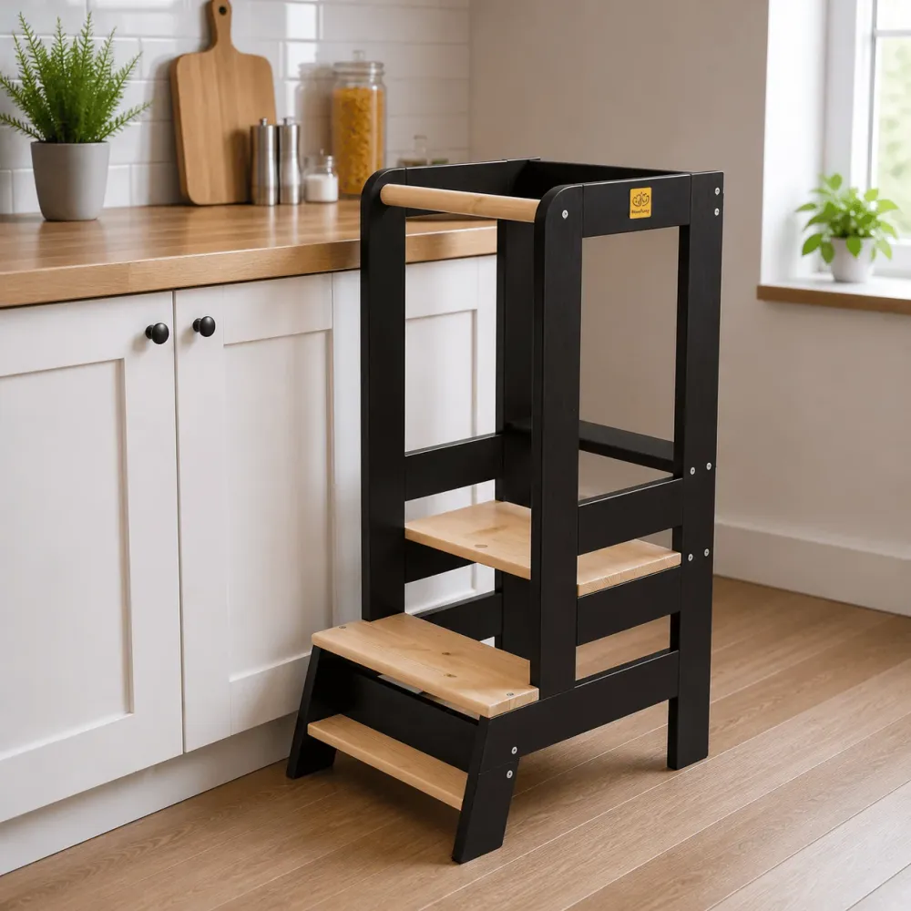 Asistente de cocina para niño - Ayudante regulable | De madera Gris