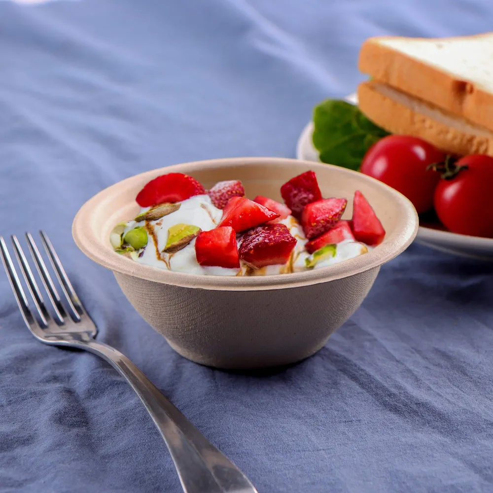 Envase de sopa biodegradable desechable de cañ de azúcar Eco, ensaladera Kraft para llevar, cuenco de bagazo Blanco