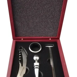 Set Vino 4 Accesorios En Caja Madera