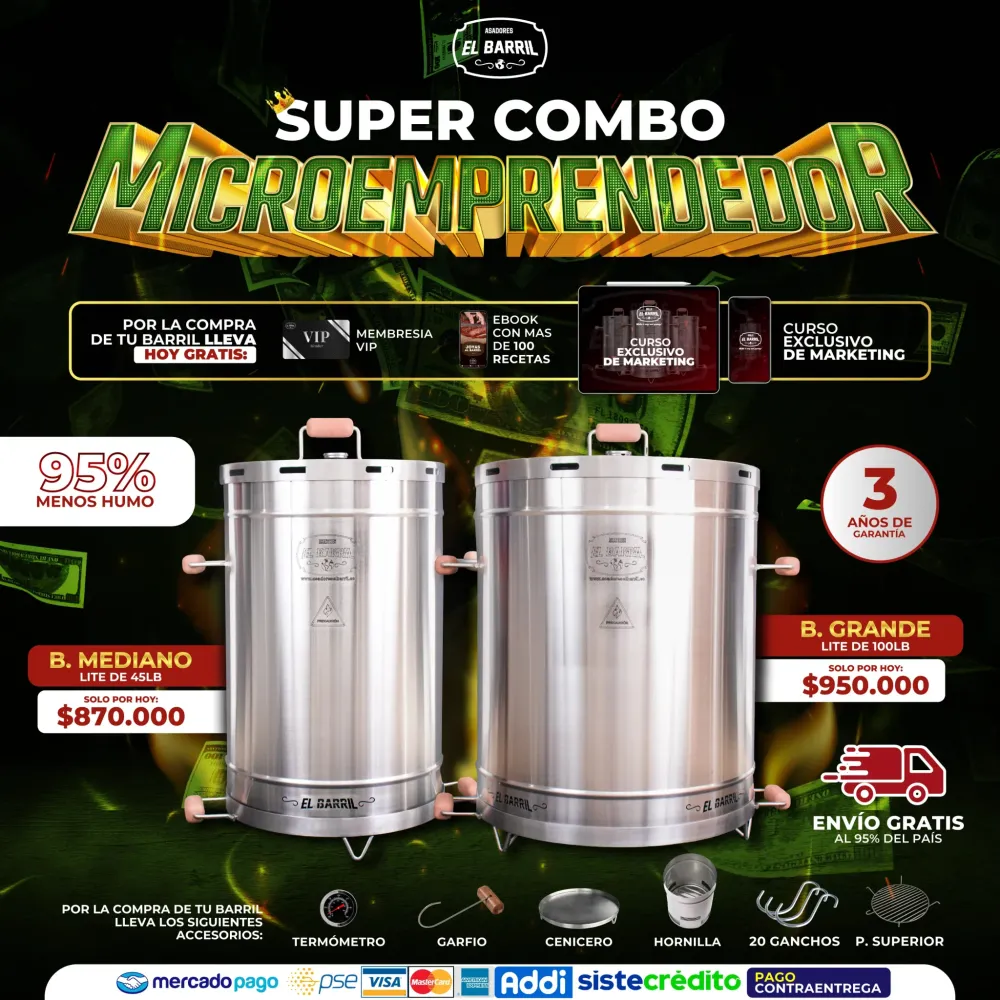 SUPER COMBO MICROEMPRENDEDOR + ACCESORIOS Y CURSO GRATIS🔥 Asadores El Barril