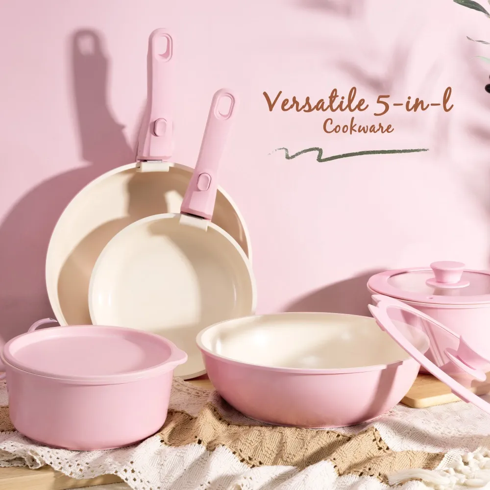20-Piece Ceramic Pots and Pans Set Nonstick Cookware Set Rosa Astercook