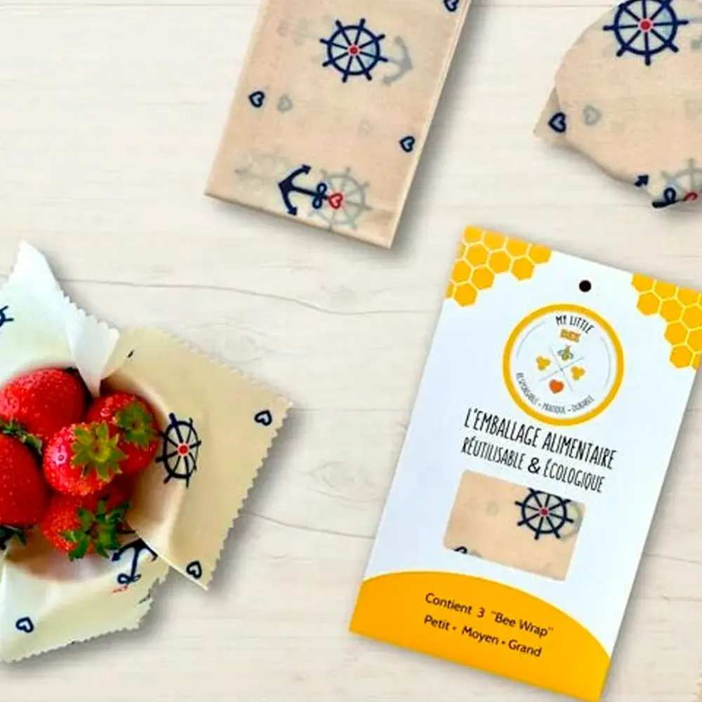 Pack de 3 envoltorios ecológicos para alimentos - Bee Wrap Marin Le Bee Wrap