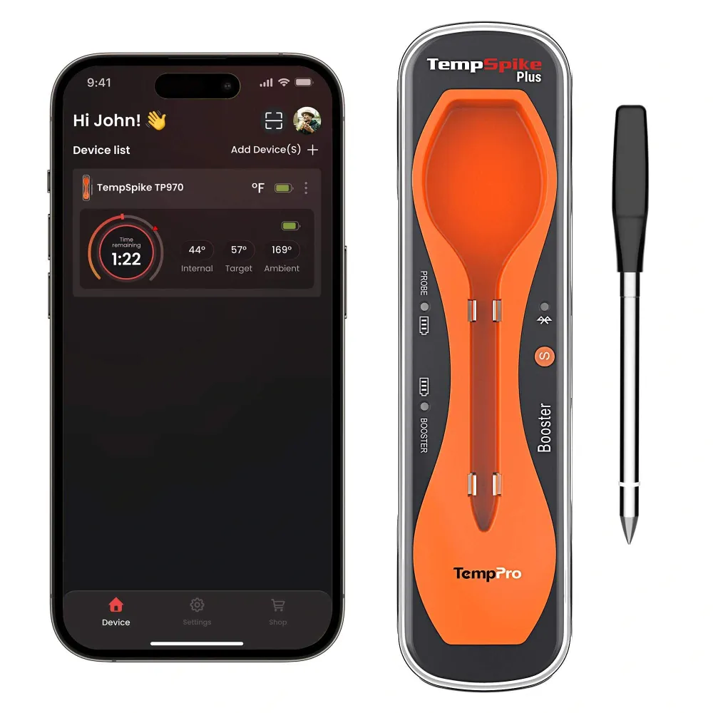 Termómetro inalámbrico para carne TP970 TempSpike Plus con Bluetooth (alcance de 182 m) TempPro