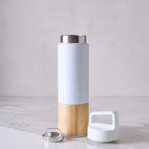 BOTELLA DE ACERO WHITE & BAMBÚ 600ML