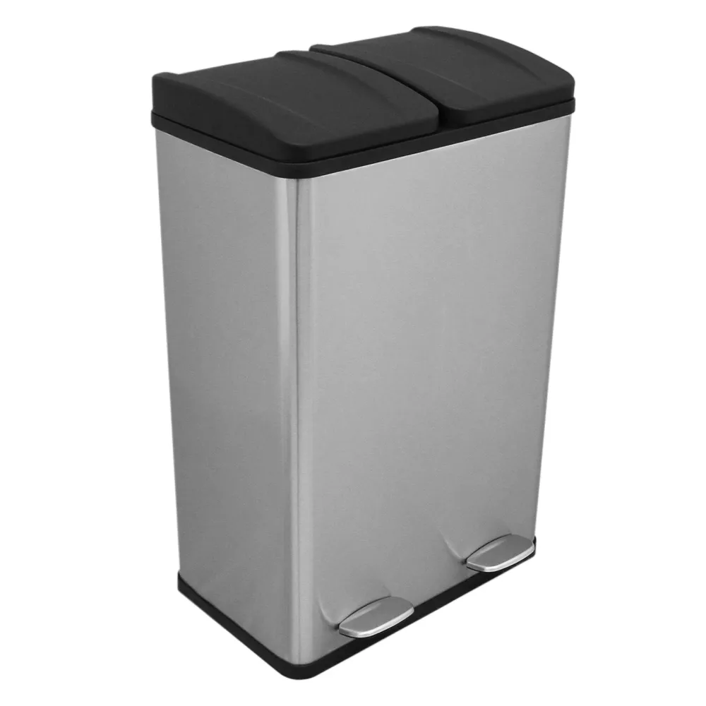 Cubo de Basura con Pedal Doble 2x30L Reciclaje, Plata