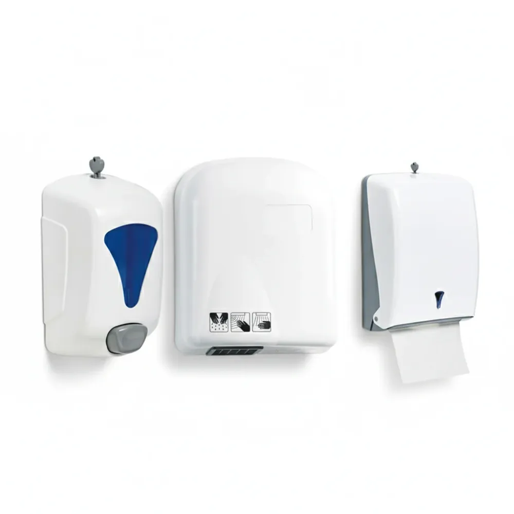 Kit Bagno Professionale 3 Pezzi - Dispenser Sapone 900ml + Asciugatore Elettrico Sensore + Distributore Salviette Z 600 Fo...