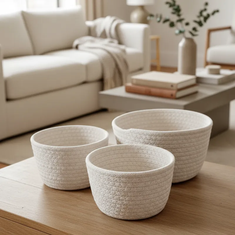 Set 3 Canastos Algodón Blancos 22cm, 18cm y 16cm - Organizadores Frank Home