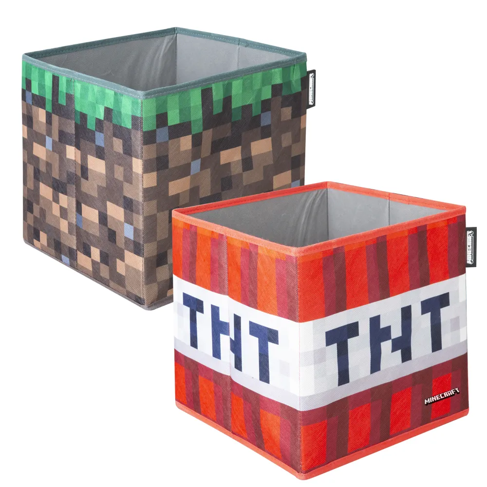 Cajas de tela 'Minecraft' set de 2 - bloque de hierba plegable y TNT - lona