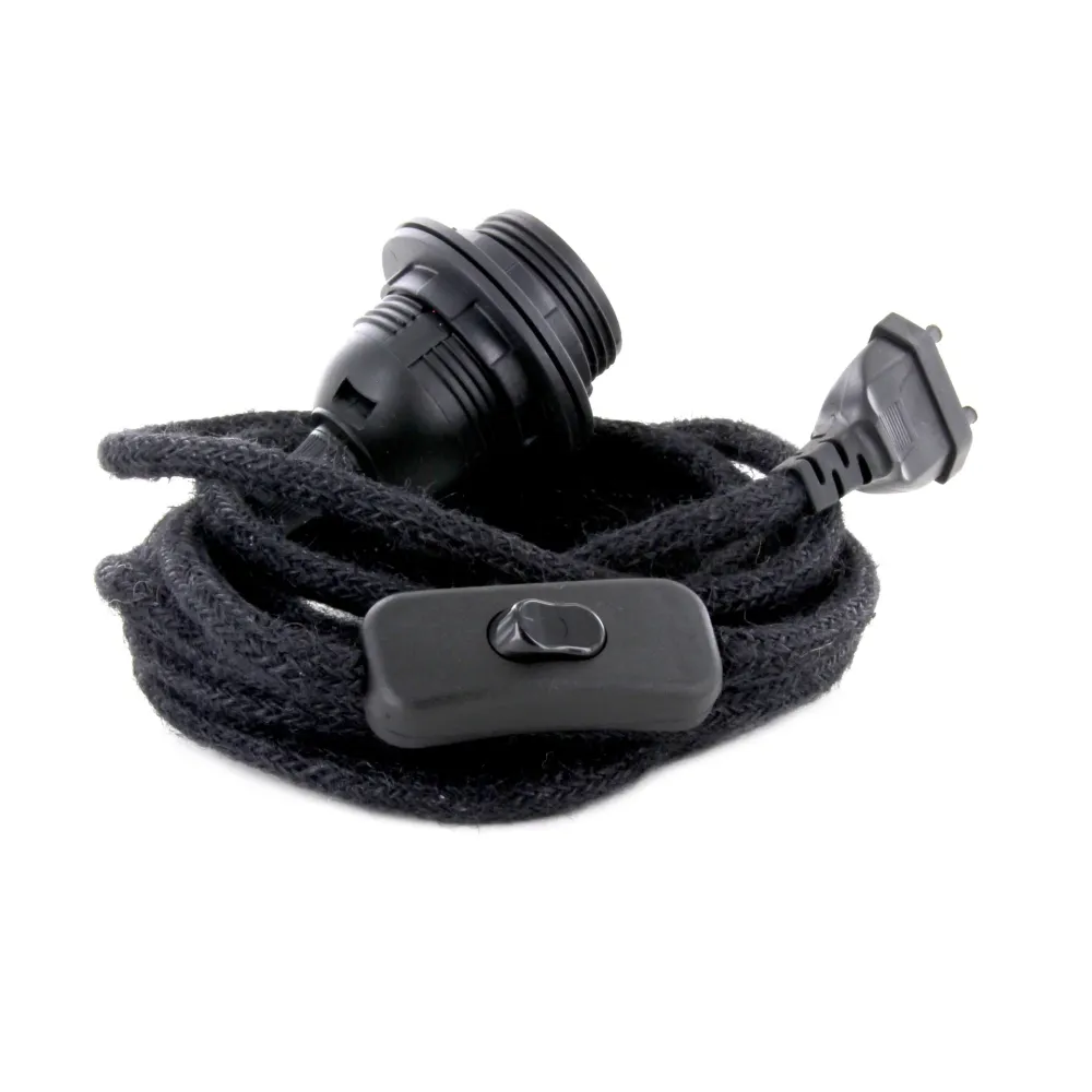 Lámparas colgantes con interruptor de yute negro - 4m