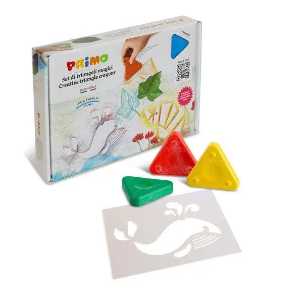Triángulos de Cera 8 Colores + Plantilla - Primo ¡La magia del arte cobra vida con colores vibrantes!