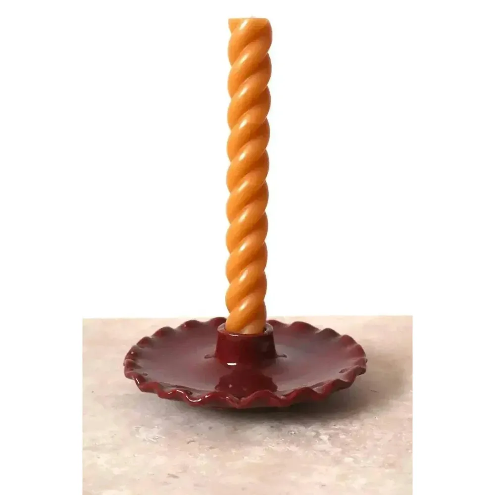 Candelabro de cerámica artesanal Nénuphar de Burdeos con plato festoneado Néda