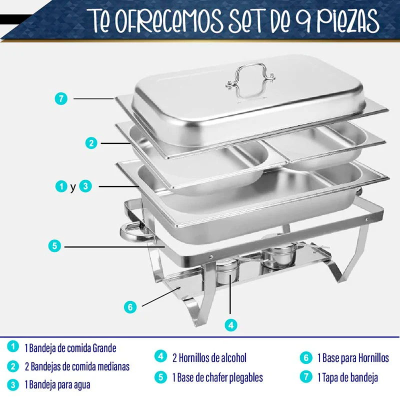 Chafer buffet rectangular de acero inoxidable de 9.5Lt RD ROYAL COOK