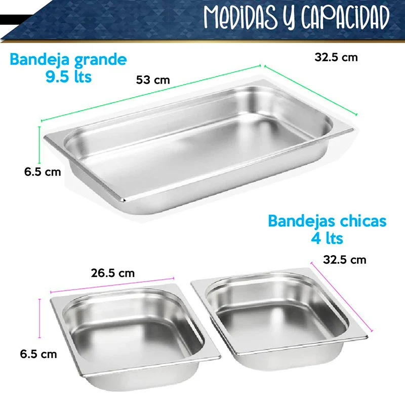Chafer buffet rectangular de acero inoxidable de 9.5Lt RD ROYAL COOK