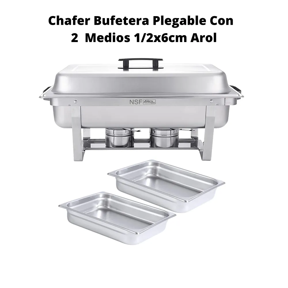 Chafer Bufetera Plegable AROL Completo NSF con 2 Insertos 1/2 x 6 cm Electrodomesticos Olvera