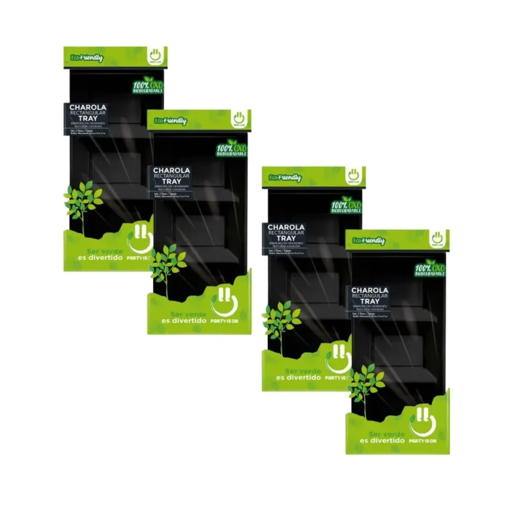 12pz Charola Botanera Rectangular 3 Divisiones Desechable Party is on