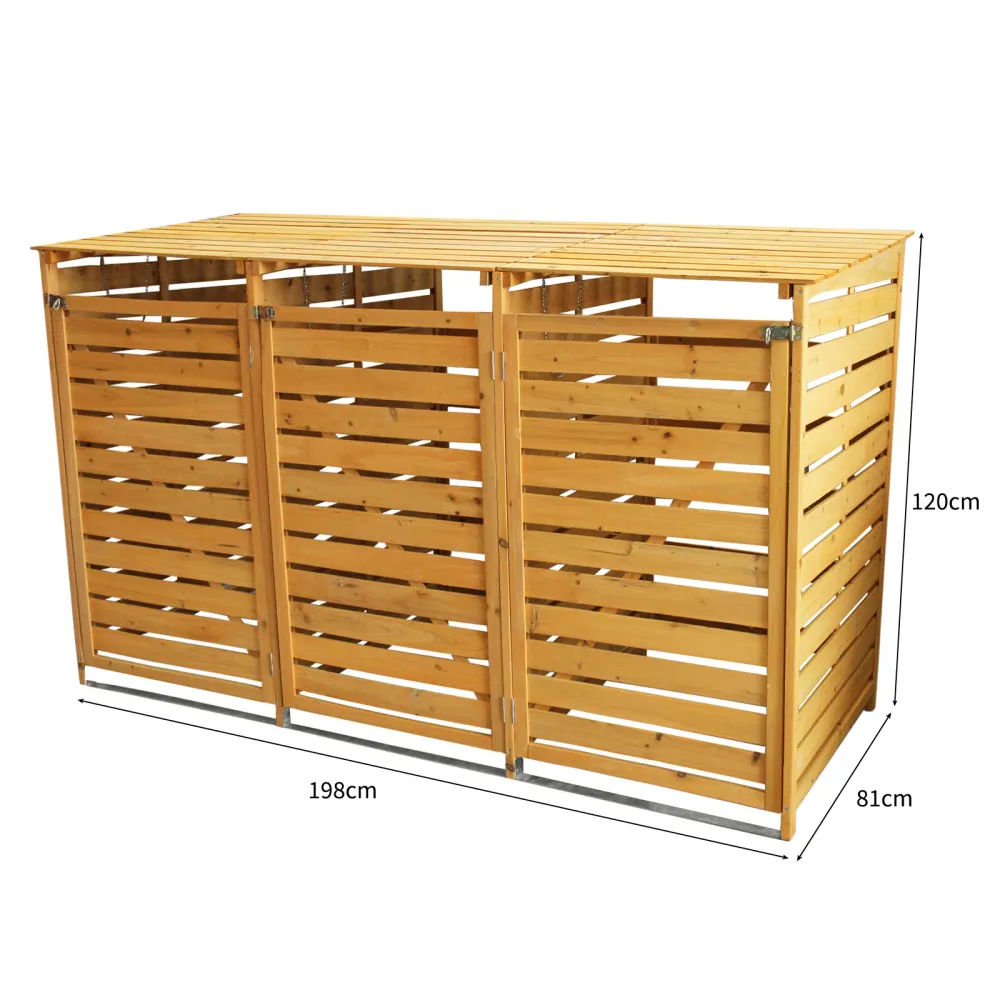 Triple Cobertizo de Madera para Contenedores de Basura