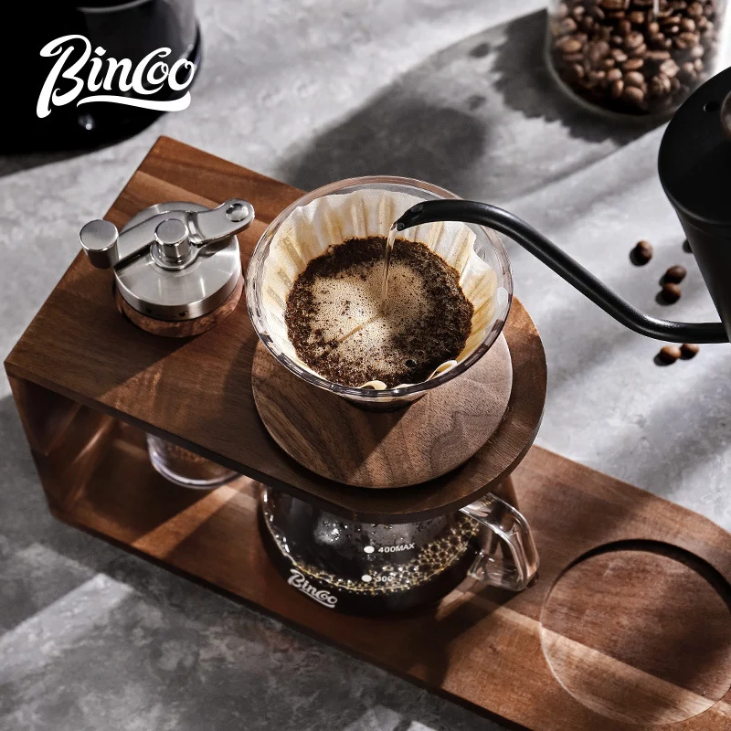 Set de Cafetera Manual con Tetera, Filtro de Vidrio y Soporte de Madera Kuai Kuai