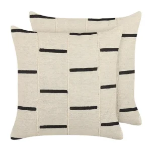 Conjunto de 2 cojines de algodón arena claro/negro 45 x 45 cm ABIES