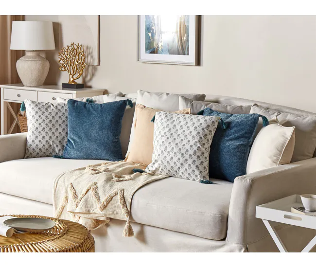 Conjunto de 2 cojines de algodón blanco/azul/gris 45 x 45 cm CORNUS | Apilable | Ligera