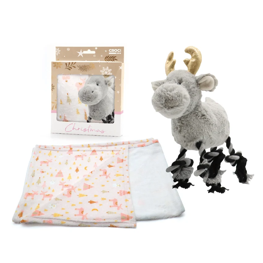 Set de regalo para perros con manta suave y peluche de reno con sonido