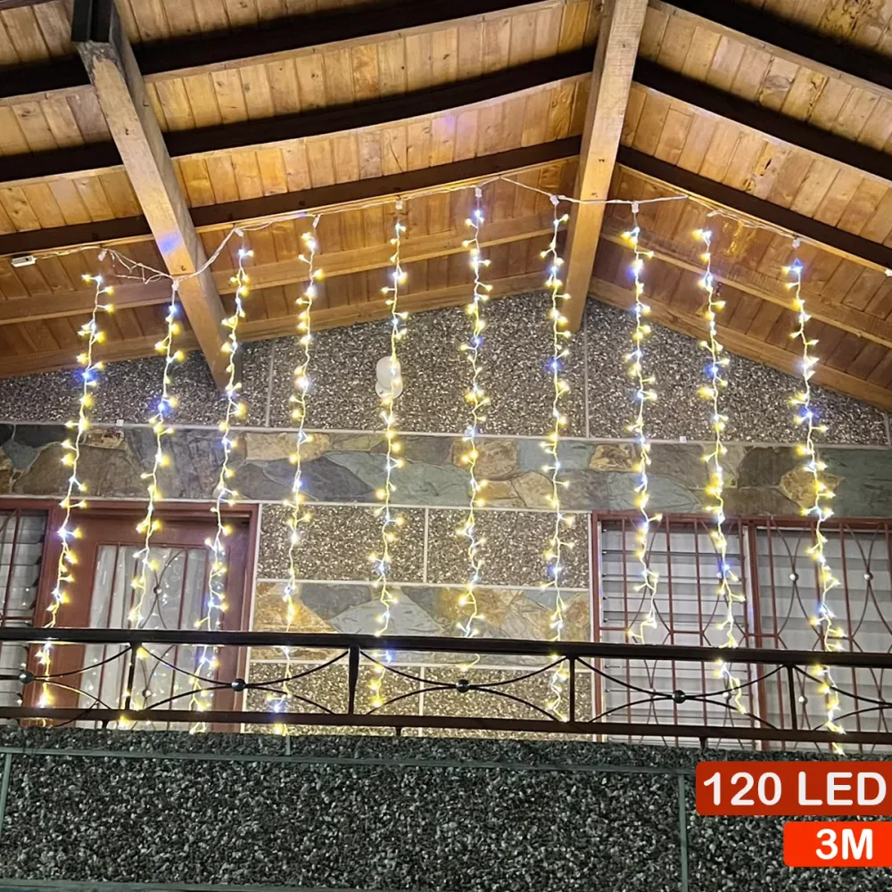 Cortina Luz LED Ramal 3.70 x 1.90 M Extensión 800 LED Navidad 2050 Calida