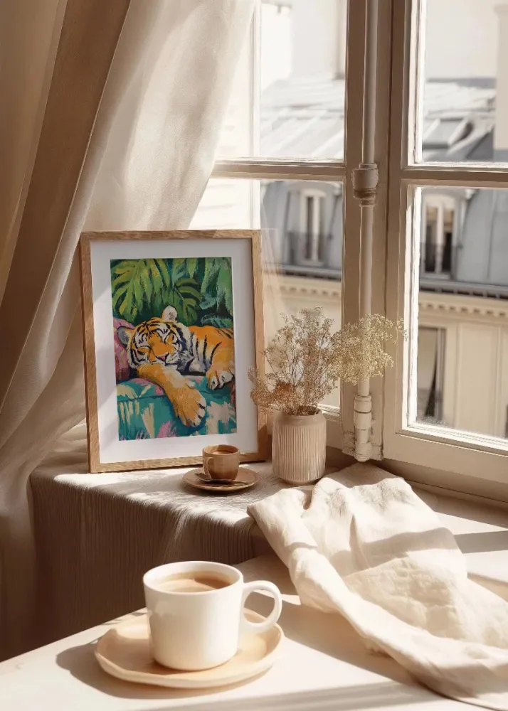 Tigre durmiendo sobre cojines pastel Fine Artic