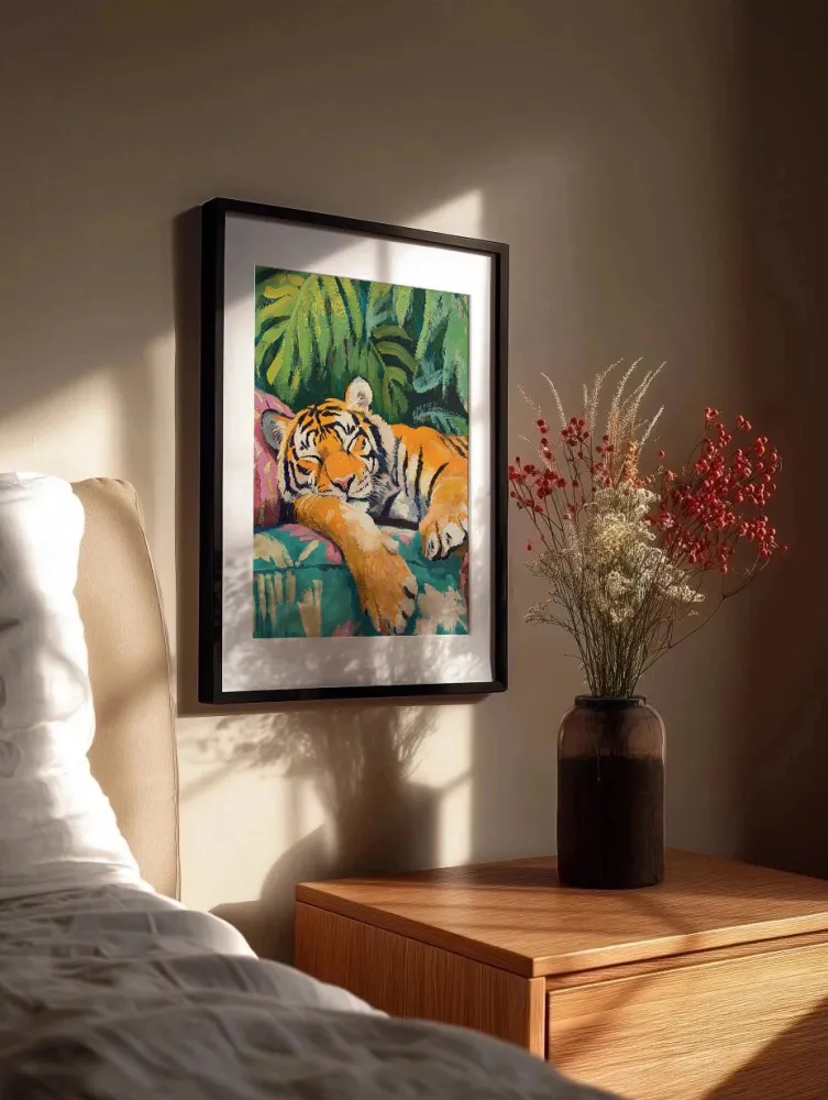 Tigre durmiendo sobre cojines pastel Fine Artic