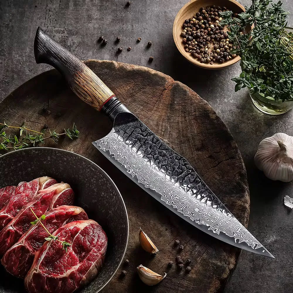 Cuchillo Chef 8.6" · Serie X06-CS | Damasco 67C · Roble Quemado | XINZUO