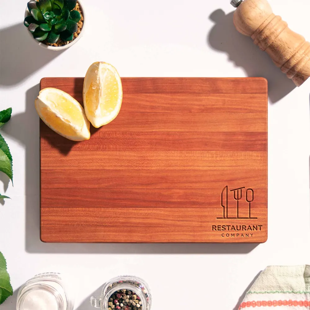 Tabla de cortar de madera de cerezo personalizada — Rectangular | Grabado CNC con logo para restaurantes y bares