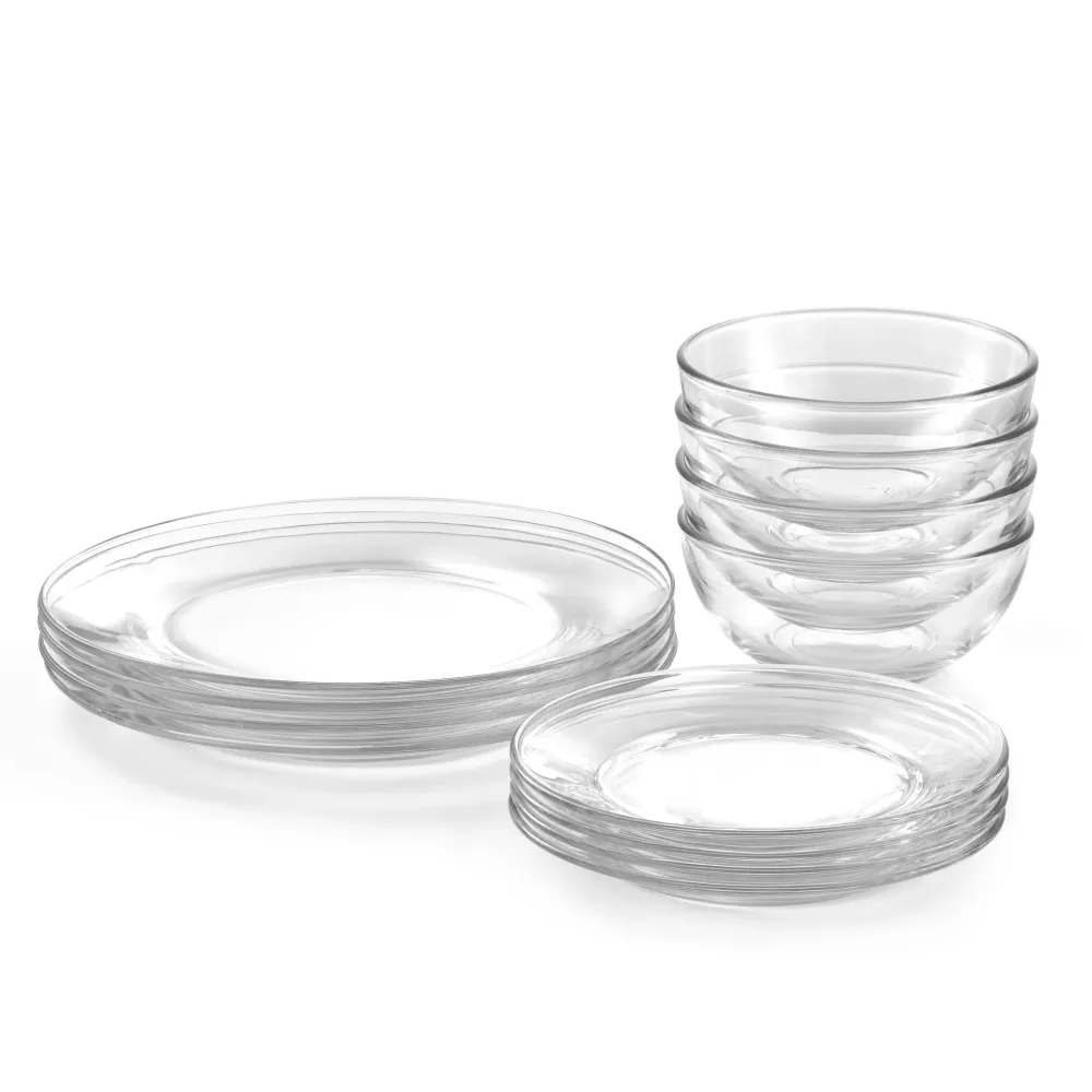 Libbey 12‑Piece Clear Glass Round Dinnerware Set, Service 4