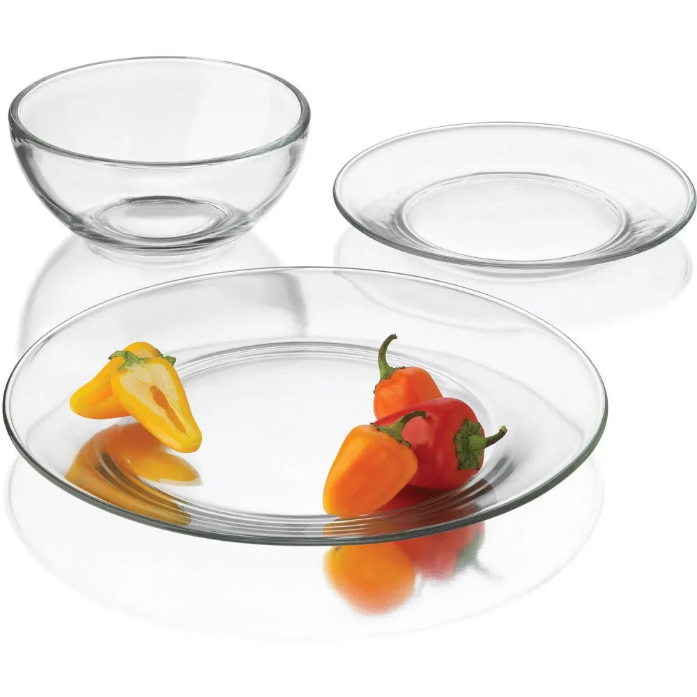 Libbey 12‑Piece Clear Glass Round Dinnerware Set, Service 4