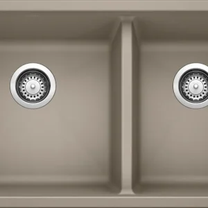 BLANCO 441296 Precis Silgranit 60/40 Double Bowl Undermount Kitchen Sink, 33" L X 18" W - Truffle - Open Box