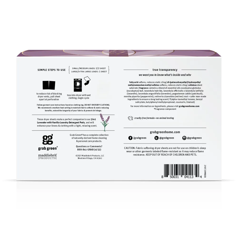 Classic Dryer Sheets - Lavender Vanilla grab green