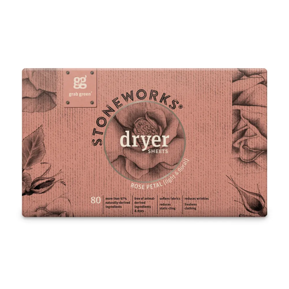Stoneworks Dryer Sheets - Rose Petal grab green