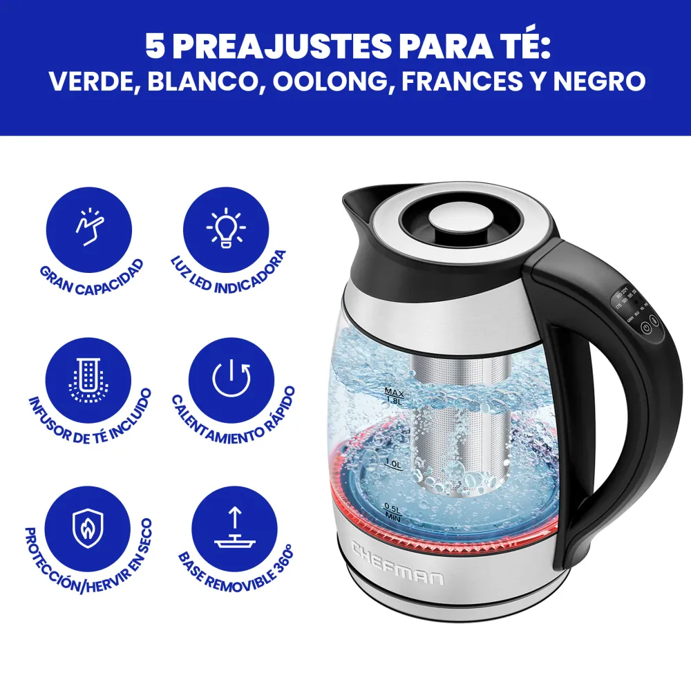 Chefman - Hervidor Eléctrico con infusor de té, 1.7 L Chefman Migration