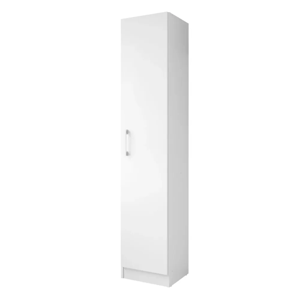 Armario escobero alto multiusos de una puerta con estantes para guardar productos de limpieza en Color Blanco