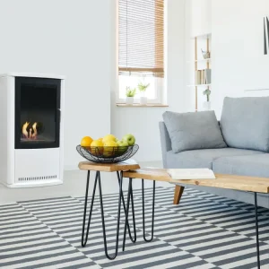 Estufa de etanol diseño rectangular en acero blanco