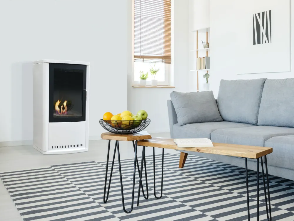 Estufa de etanol diseño rectangular en acero blanco