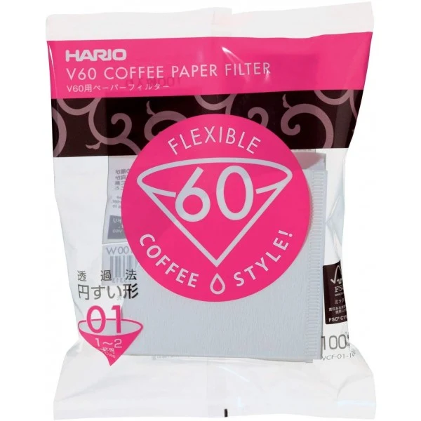 Bolsa blanqueada Hario Filter V60 01 100PCS