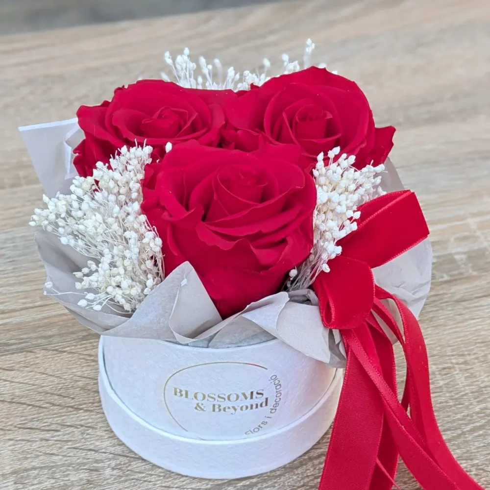 Mini Box de Rosas Rojas Preservadas – Pasión y elegancia eterna Blossoms & Beyond