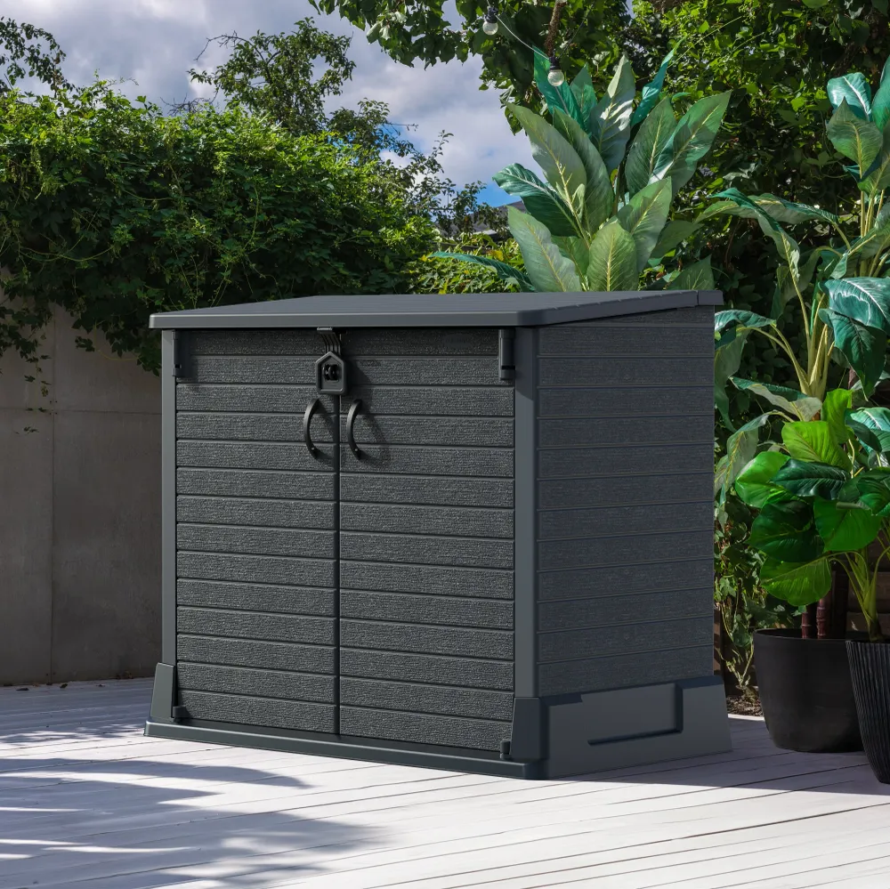 Duramax StoreAway 850L cobertizo de almacenamiento de plástico para jardín, recinto para cubo de basura, gris oscuro