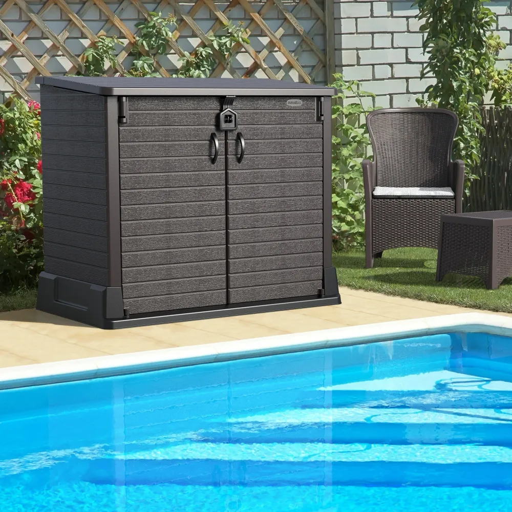 Duramax StoreAway 850L cobertizo de almacenamiento de plástico para jardín, recinto para cubo de basura, marrón oscuro